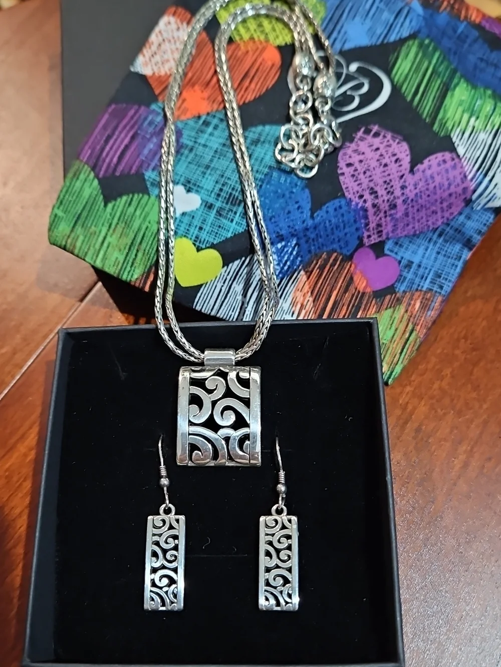 Brighton Silver-Tone Filigree Pendant Necklace with Matching Earrings